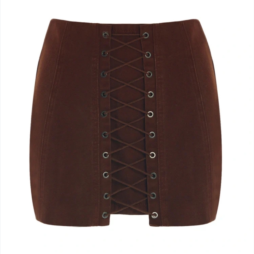 Naked Wardrobe Brown Lace-Up Skirt